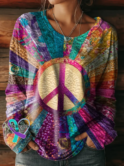 Women’s Floral Peace Sign Love And Peace Print Casual T Shirt Multicolor / S