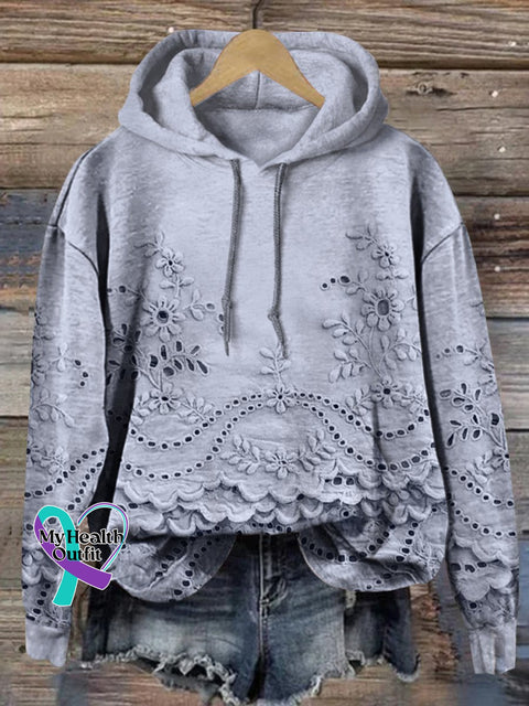 Women’s Floral Textured Art Patterns Prints Casual Pocket Hooded Sweatshirt Blue / S