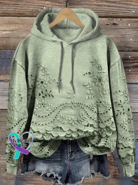 Women’s Floral Textured Art Patterns Prints Casual Pocket Hooded Sweatshirt Green / S