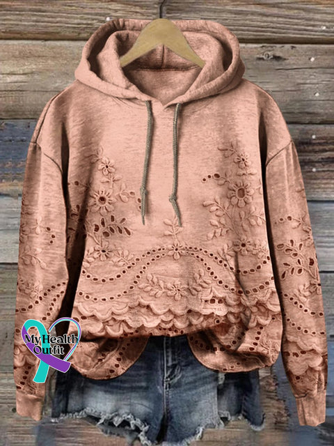 Women’s Floral Textured Art Patterns Prints Casual Pocket Hooded Sweatshirt Orange / S