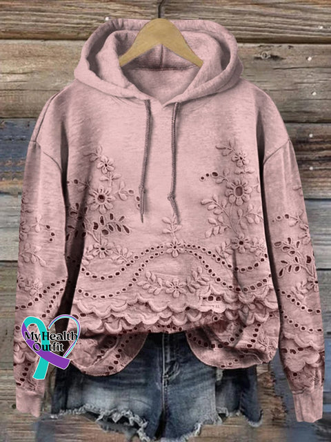 Women’s Floral Textured Art Patterns Prints Casual Pocket Hooded Sweatshirt Pink / S