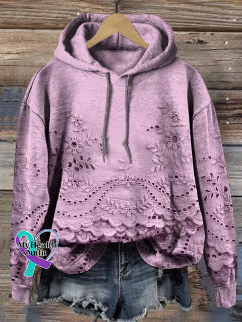 Women’s Floral Textured Art Patterns Prints Casual Pocket Hooded Sweatshirt Purple / S