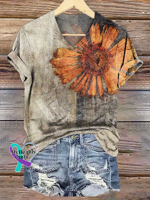 Women’s Floral V-neck Casual T-Shirt Multicolor / S