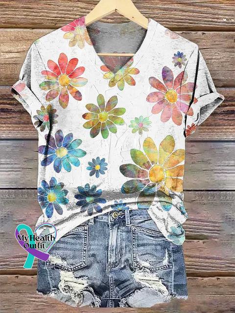 Women’s Floral V-neck Casual T-Shirt Multicolor / S