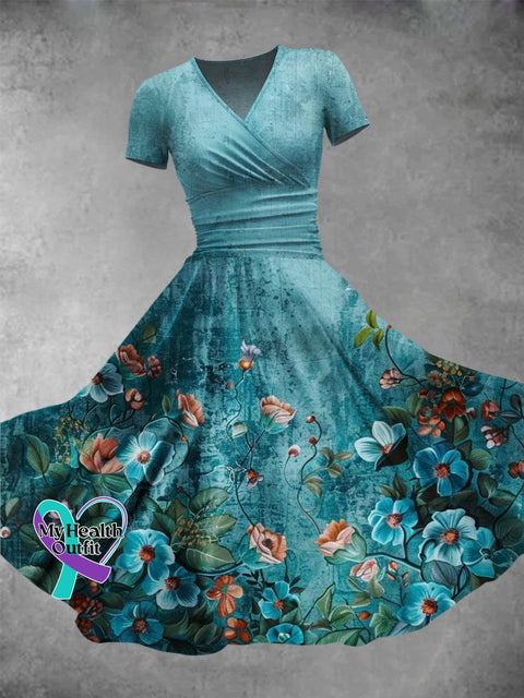 Women’s Flower Art Print Design Maxi Dress Blue / S