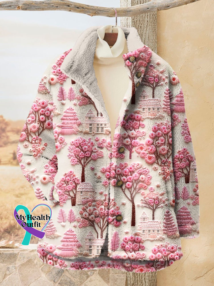 Women’s Flower Print Casual Sherpa Coat Cardigan Multicolor / S