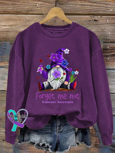 Women’s Forget Me Not Alzheimer’s Awareness Printed Round Neck Long Sleeve Sweatshirt Purple / S