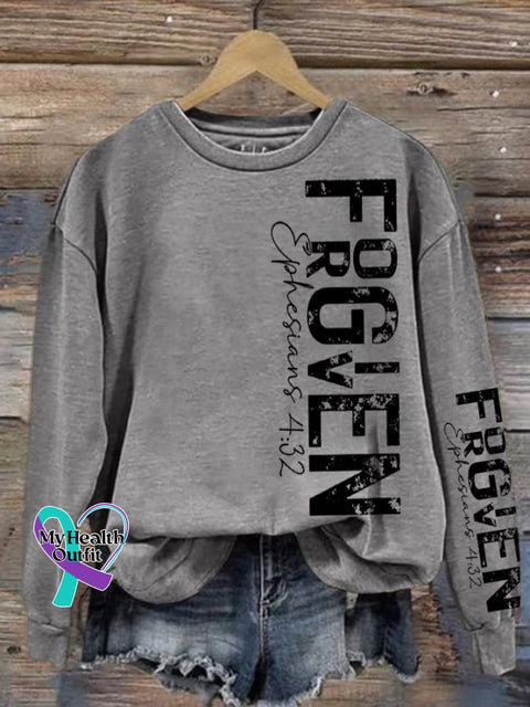 Women’s Forgiven Ephesians 4:32 Christian Faith Printed Round Neck Long Sleeve Sweatshirt Grey / S
