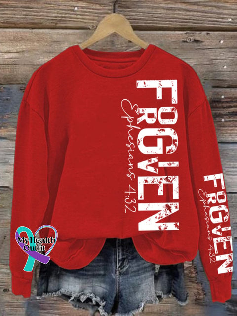 Women’s Forgiven Ephesians 4:32 Christian Faith Printed Round Neck Long Sleeve Sweatshirt Red / S