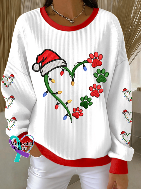 Women’s Fun Christmas Love Animal Paw Print Sweatshirt Picture 1 / S