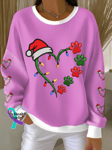 Women’s Fun Christmas Love Animal Paw Print Sweatshirt Picture 3 / S