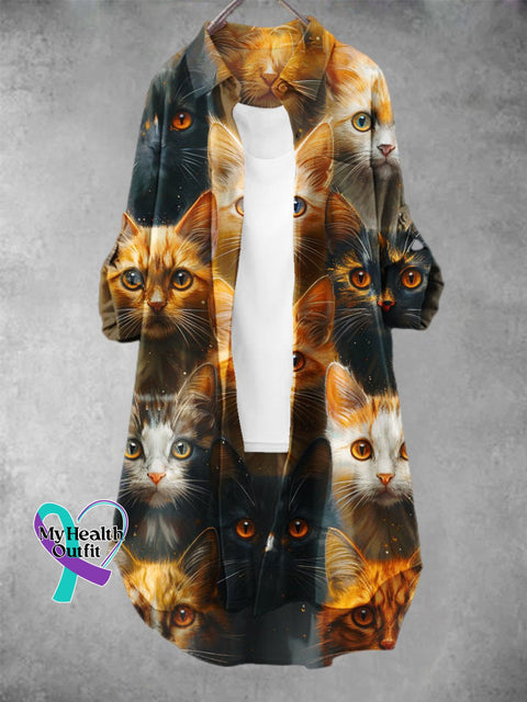 Women’s Funny Cat Pattern Art Print Dress Muilticolor / S