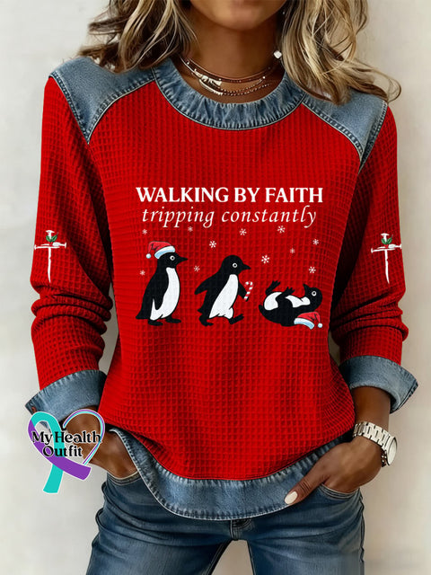 Women’s Funny Christmas Goose Walking By Faith Tripping Constantly Print Casual Sweatshirt Red / S