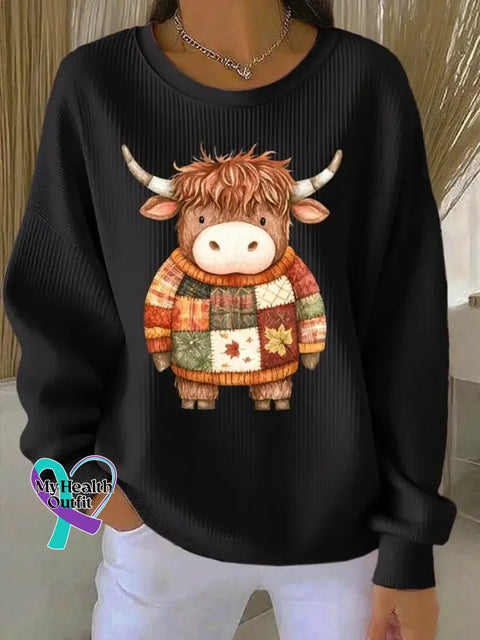 Women’s Funny Cow Pattern Art Print Casual Cotton Sweatshirt Black / S