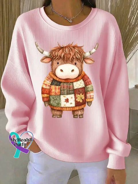 Women’s Funny Cow Pattern Art Print Casual Cotton Sweatshirt Pink / S