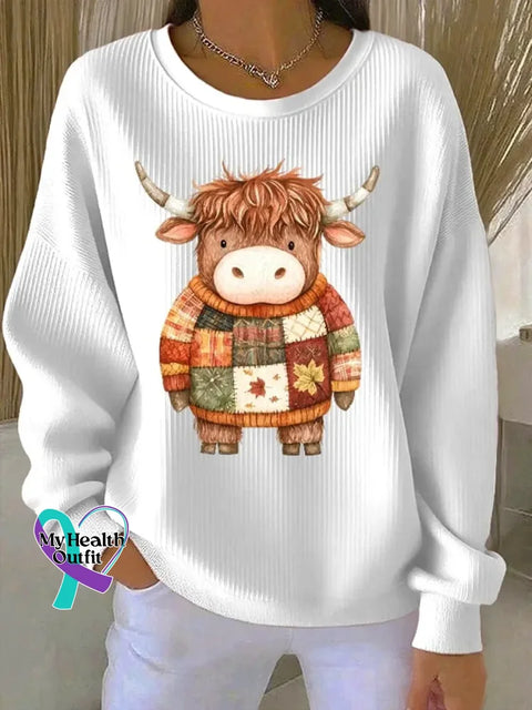 Women’s Funny Cow Pattern Art Print Casual Cotton Sweatshirt White / S