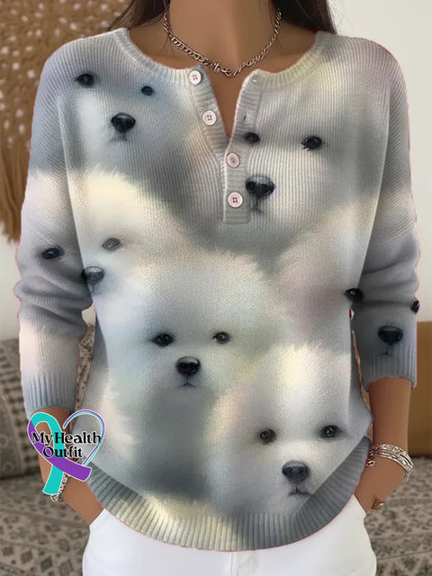 Women’s Funny Dogs Pattern Art Print Casual Cardigan Sweater Multicolor / S
