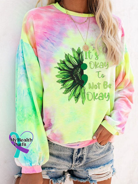 Women’s Funny It’s Ok To Not Be Okay Mental Health Tie Dye Print Casual Sweatshirt Yellow / S