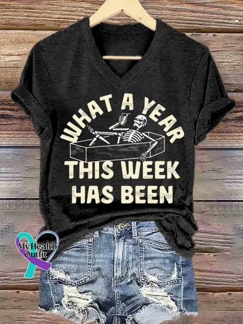 Women’s Funny Skull Art V neck Casual T Shirt Black / S