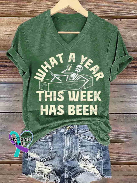 Women’s Funny Skull Art V neck Casual T Shirt Green / S