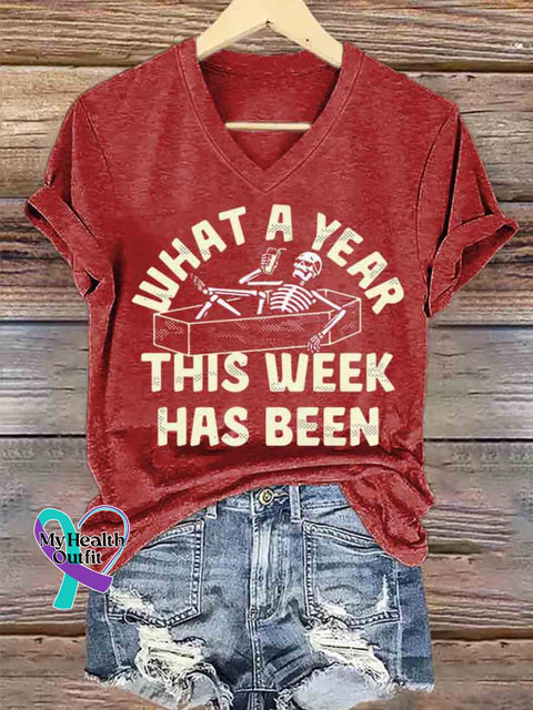 Women’s Funny Skull Art V neck Casual T Shirt Red / S