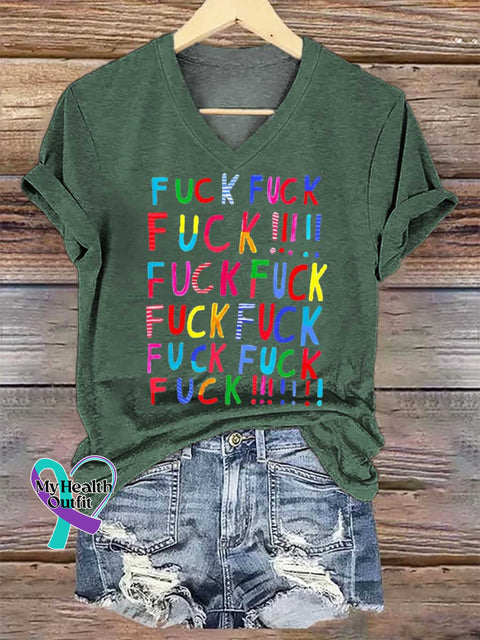 Women’s FVCK V-neck Casual T-Shirt Green / S