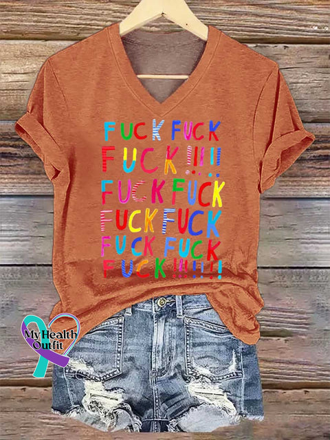 Women’s FVCK V-neck Casual T-Shirt Orange / S