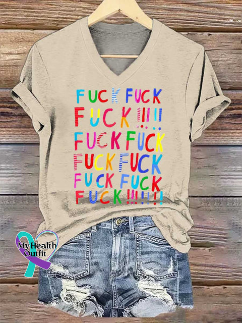 Women’s FVCK V-neck Casual T-Shirt Sand / S