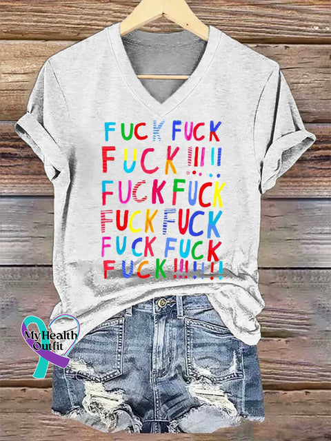 Women’s FVCK V-neck Casual T-Shirt White / S