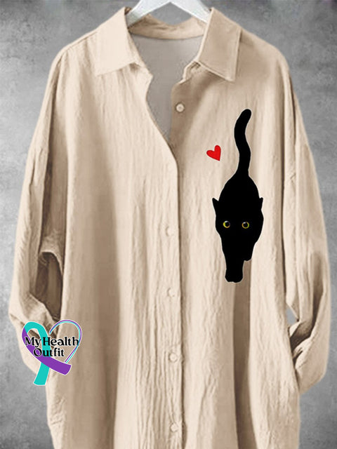 Women’s Gift Black Cat Heart Art Print Long Skirt