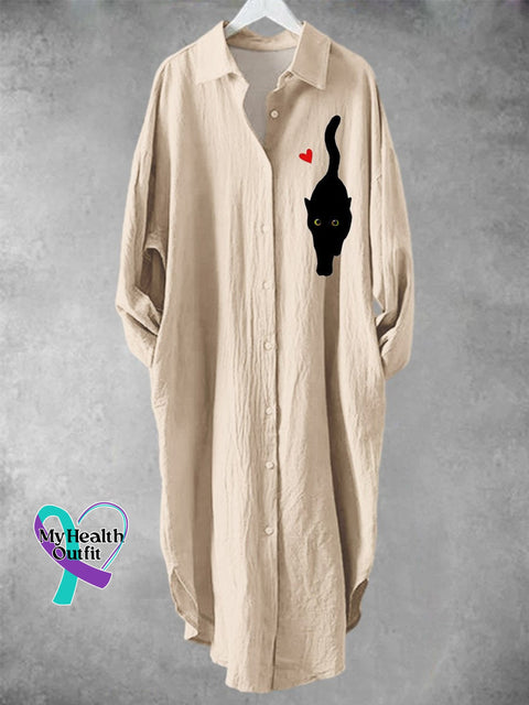 Women’s Gift Black Cat Heart Art Print Long Skirt Sand / S