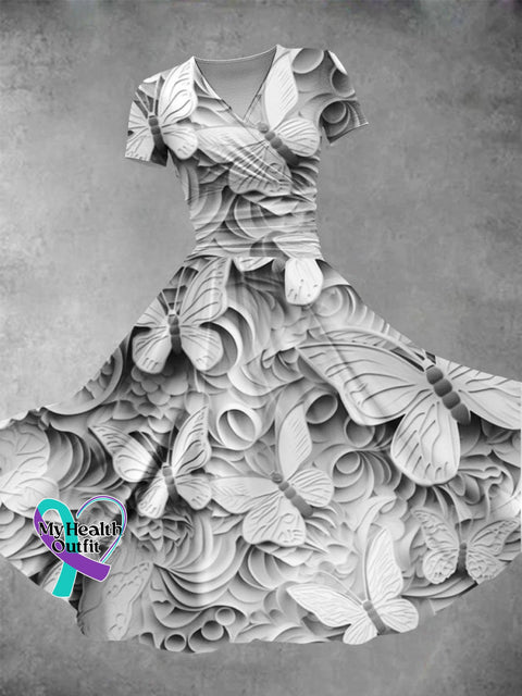 Women’s Gift Butterflies Print Art Design Maxi Dress Grey / S