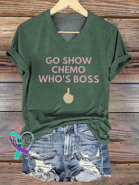 Women’s GO SHOW CHEMO WHO’S BOSS V-neck Casual T-Shirt Green / S