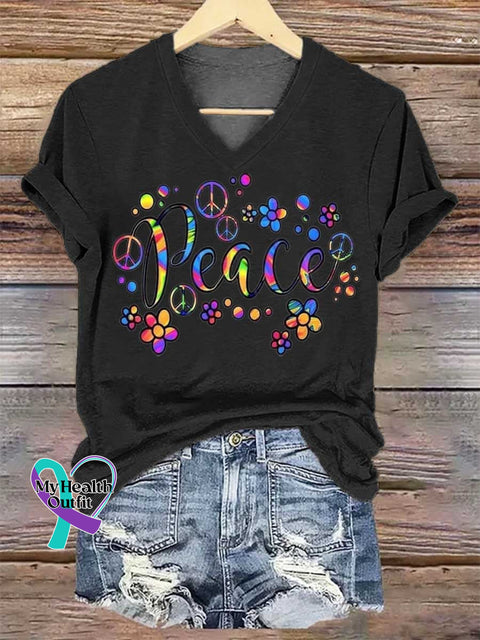 Women’s Good Vibes V-neck Casual T-Shirt Black / S