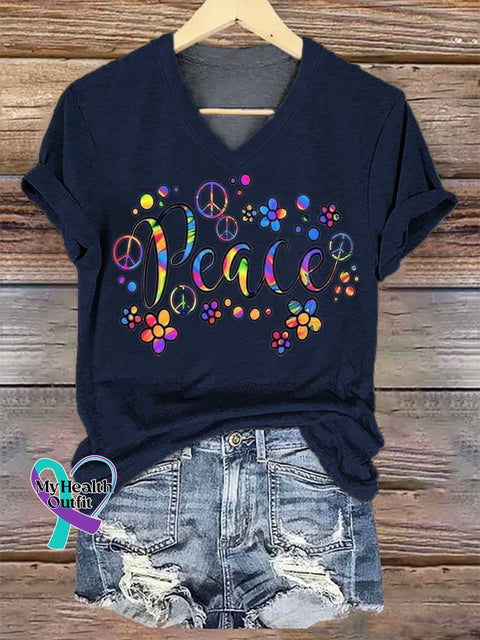 Women’s Good Vibes V-neck Casual T-Shirt Blue / S