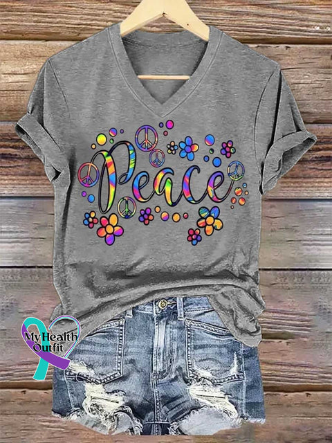 Women’s Good Vibes V-neck Casual T-Shirt Grey / S