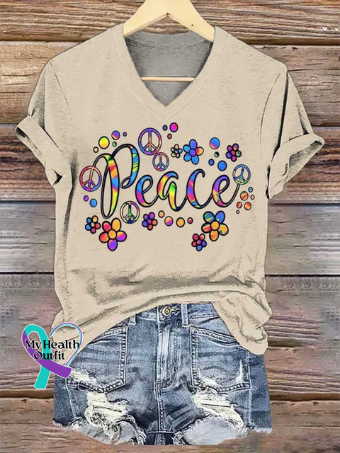 Women’s Good Vibes V-neck Casual T-Shirt Sand / S