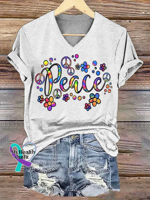 Women’s Good Vibes V-neck Casual T-Shirt White / S