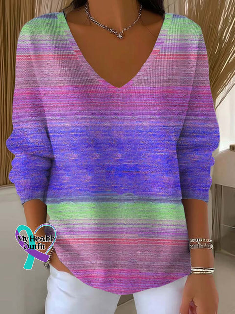 Women’s Gradient Pattern Art Print Casual Pullover Sweater Multicolor / S