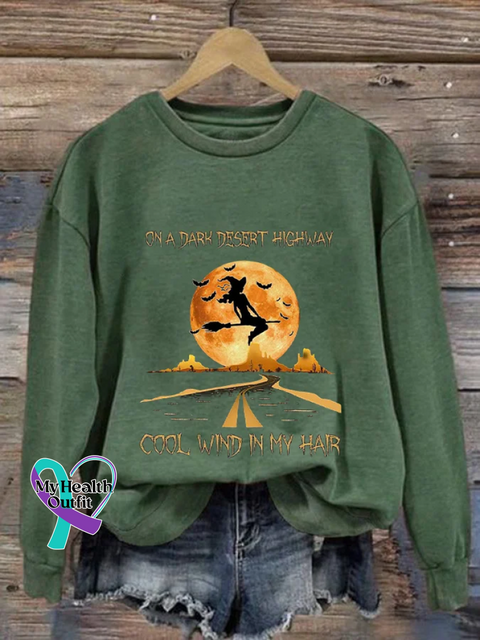 Women’s Halloween On A Dark Desert Highway Cold Wind In My Hair Print Crew Neck Sweatshirt Green / S
