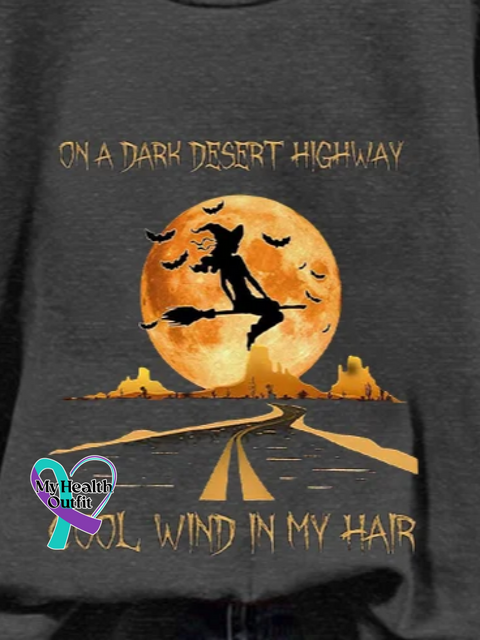 Women’s Halloween On A Dark Desert Highway Cold Wind In My Hair Print Crew Neck Sweatshirt White / S