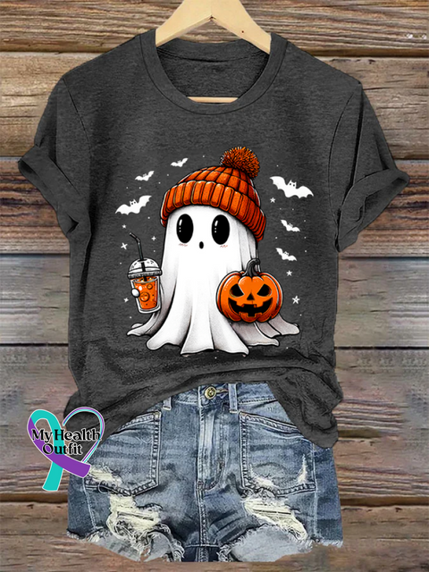 Women’s Halloween Printed Casual Crew Neck Loose T-Shirt Deep Gray / S