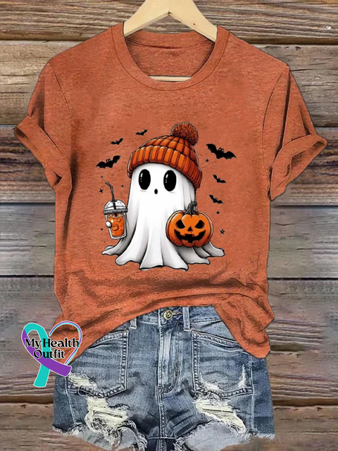 Women’s Halloween Printed Casual Crew Neck Loose T-Shirt Orange / S