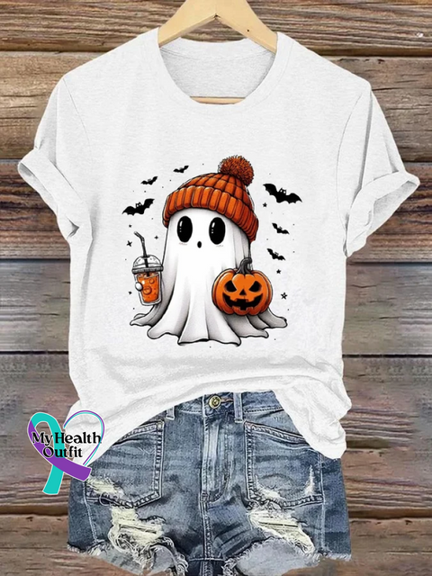 Women’s Halloween Printed Casual Crew Neck Loose T-Shirt White / S