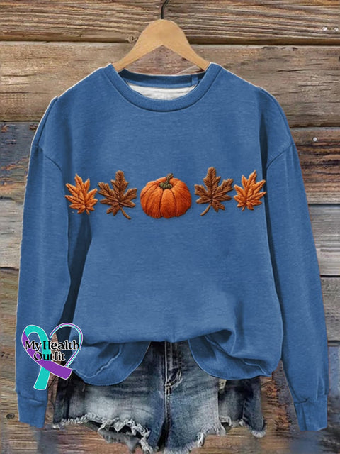 Women’s Halloween Pumpkin Print Sweatshirt Blue / S