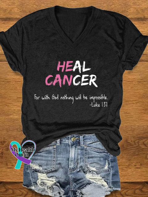 Women’s Heal Cancer Print T-Shirt Black / S