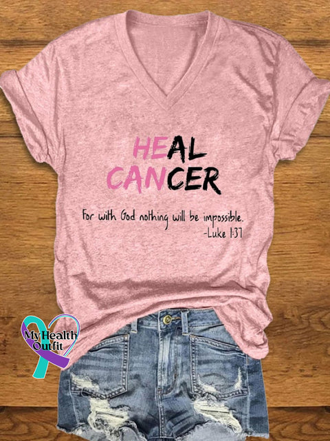 Women’s Heal Cancer Print T-Shirt Pink / S