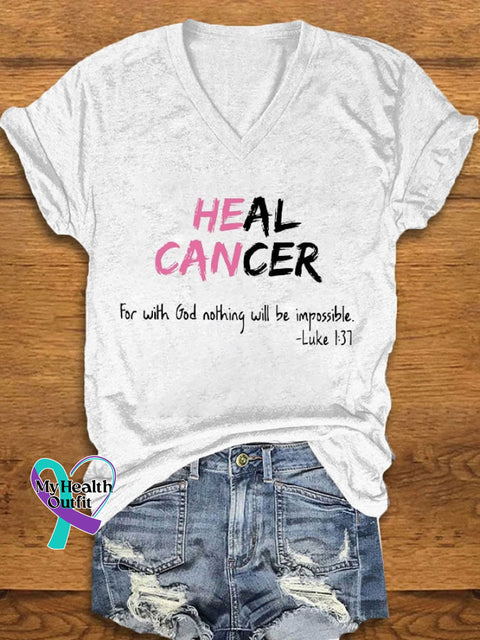 Women’s Heal Cancer Print T-Shirt White / S