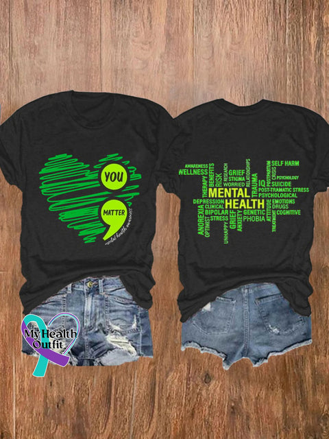 Women’s Heart Healthy Printed Casual T-Shirt Black / S Mental-Health-Awareness