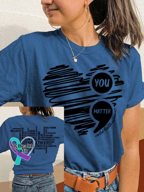 Women’s Heart Healthy Printed Casual T-Shirt Blue / S Mental-Health-Awareness
